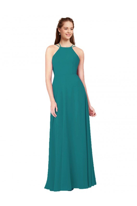 Affordable Simple Chiffon Bridesmaid Dress with High Halter Neckline