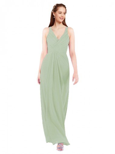 Affordable Feminine Chiffon Bridesmaid Dress with Ruching and V-Neckline