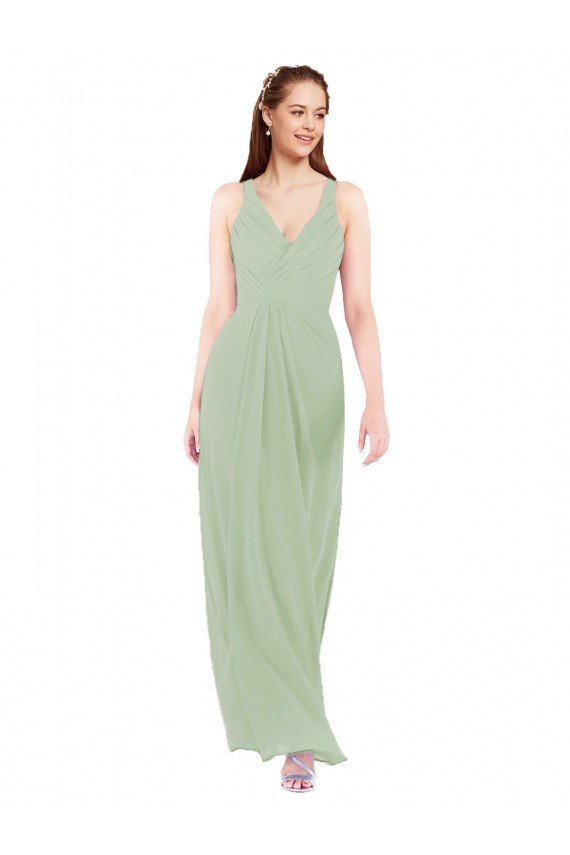 Affordable Feminine Chiffon Bridesmaid Dress with Ruching and V-Neckline