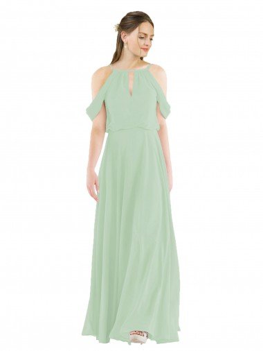 Affordable Off-the-Shoulder Long Chiffon Beachy Bridesmaid Dress
