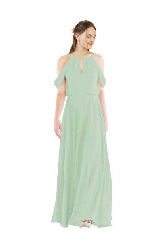 Affordable Off-the-Shoulder Long Chiffon Beachy Bridesmaid Dress