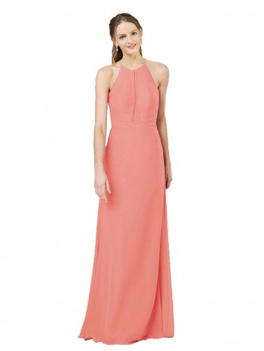 Affordable Modern Long Chiffon Bridesmaid Dress with Keyhole Back