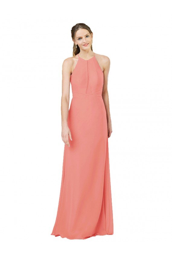 Affordable Modern Long Chiffon Bridesmaid Dress with Keyhole Back