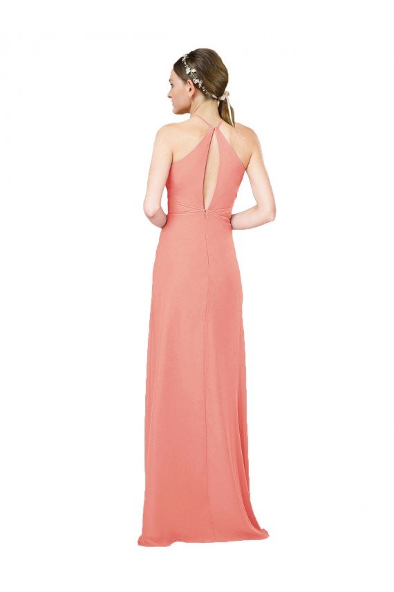 Affordable Modern Long Chiffon Bridesmaid Dress with Keyhole Back