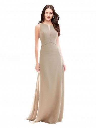 Affordable Elegant Bridesmaid with High Neckline and Illusion V-Neck