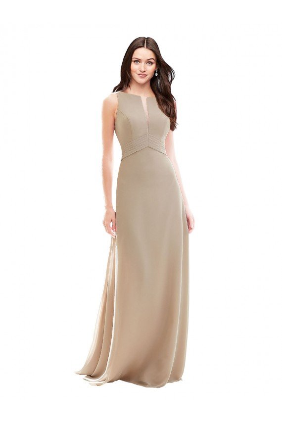 Affordable Elegant Bridesmaid with High Neckline and Illusion V-Neck