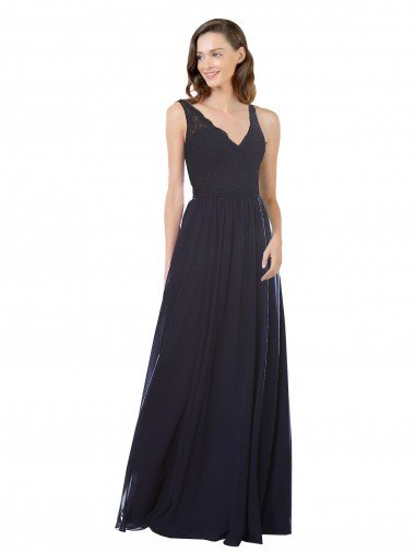 Affordable Elegant Chiffon Bridesmaid Dress with V-Neck Lace Bodice