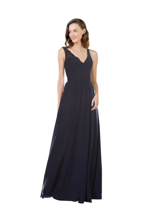 Affordable Elegant Chiffon Bridesmaid Dress with V-Neck Lace Bodice