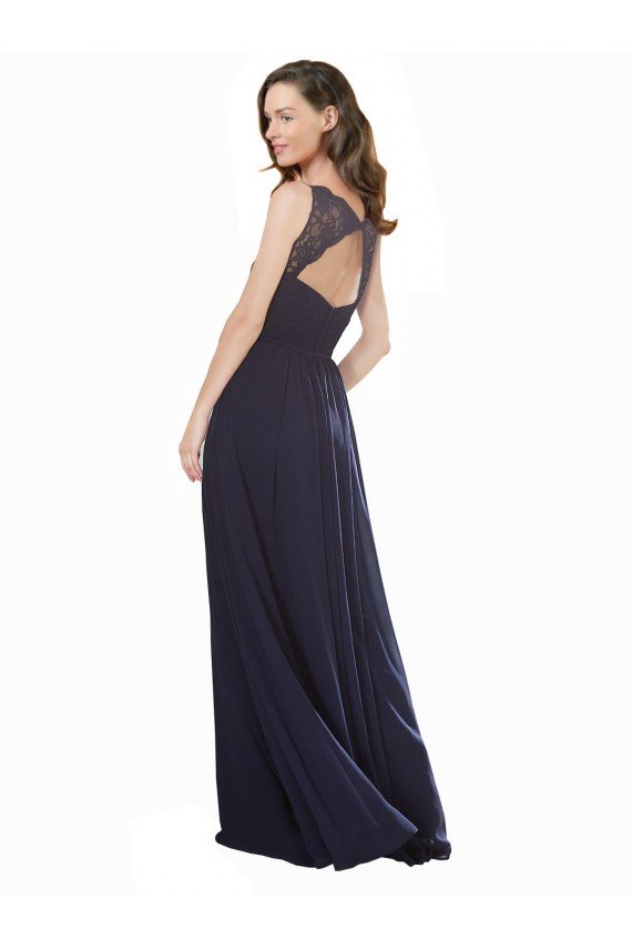 Affordable Elegant Chiffon Bridesmaid Dress with V-Neck Lace Bodice