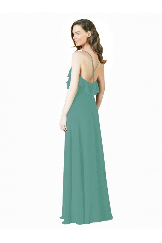 Affordable Full Length Chiffon Bridesmaid Dress with Ruffled V-Neckline