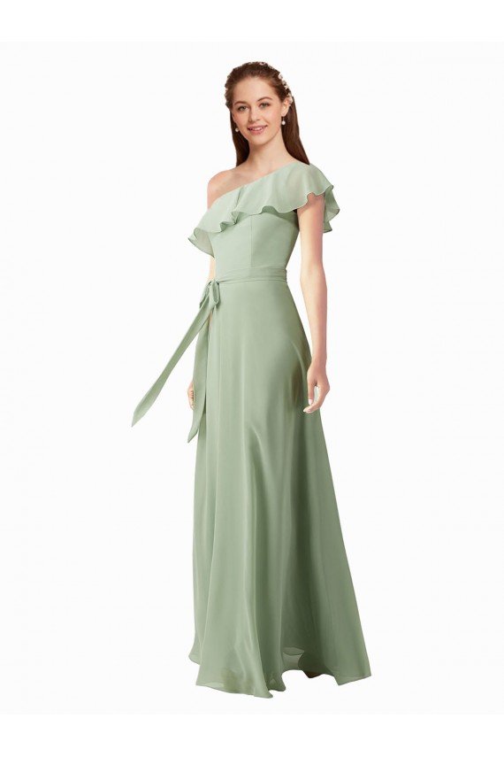 Affordable Chiffon Bridesmaids Dress with Ruffles Flutter Sleeves
