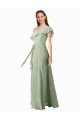 Affordable Chiffon Bridesmaids Dress with Ruffles Flutter Sleeves