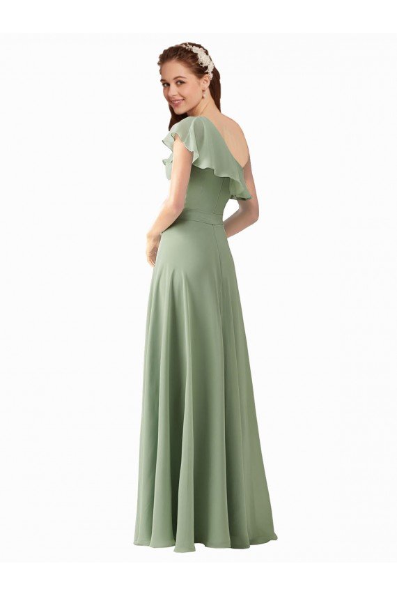 Affordable Chiffon Bridesmaids Dress with Ruffles Flutter Sleeves