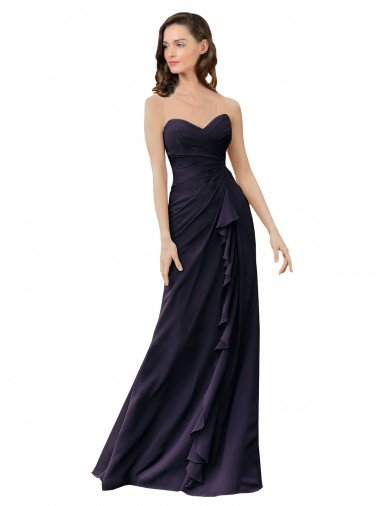 Affordable Strapless Chiffon Bridesmaids Dress with Sweetheart Neckline