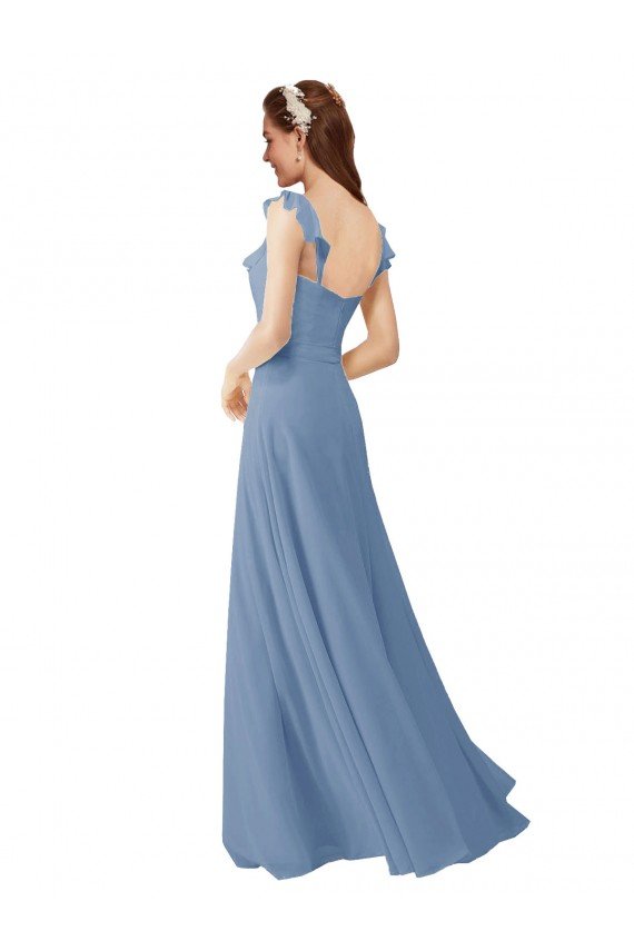 Affordable Chiffon Bridesmaids Dress with Ruffle Neckline