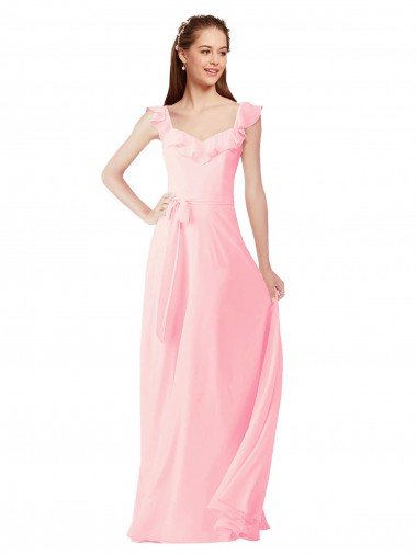 Affordable Chiffon Bridesmaids Dress with Ruffle Neckline