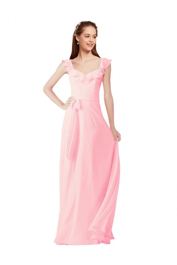 Affordable Chiffon Bridesmaids Dress with Ruffle Neckline