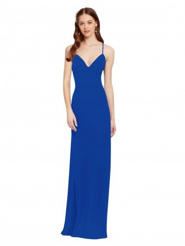 Affordable Chiffon Bridesmaid Dress with Deep V-Neck and Spaghetti Straps