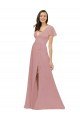 Affordable Flutter Sleeves Short Chiffon Bridesmaid Dress with Tie Belt