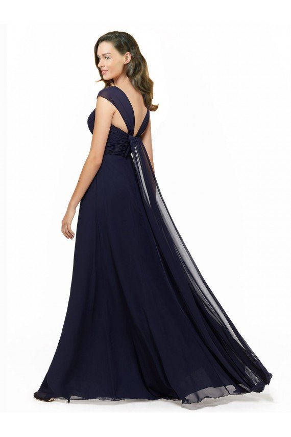 Affordable Chiffon Bridesmaid Dress with Rouched Draped Bodice and Watteau Back