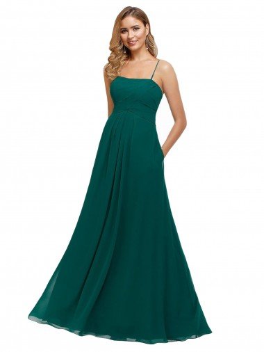 Affordable Chiffon Bridesmaid Dress with Pleated Bodice and Straps