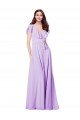 Affordable Flutter Sleeves V-Neck Chiffon Bridesmaid Dress