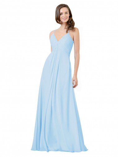 Affordable Long V-Neck Chiffon Bridesmaid Dress with Keyhole Back