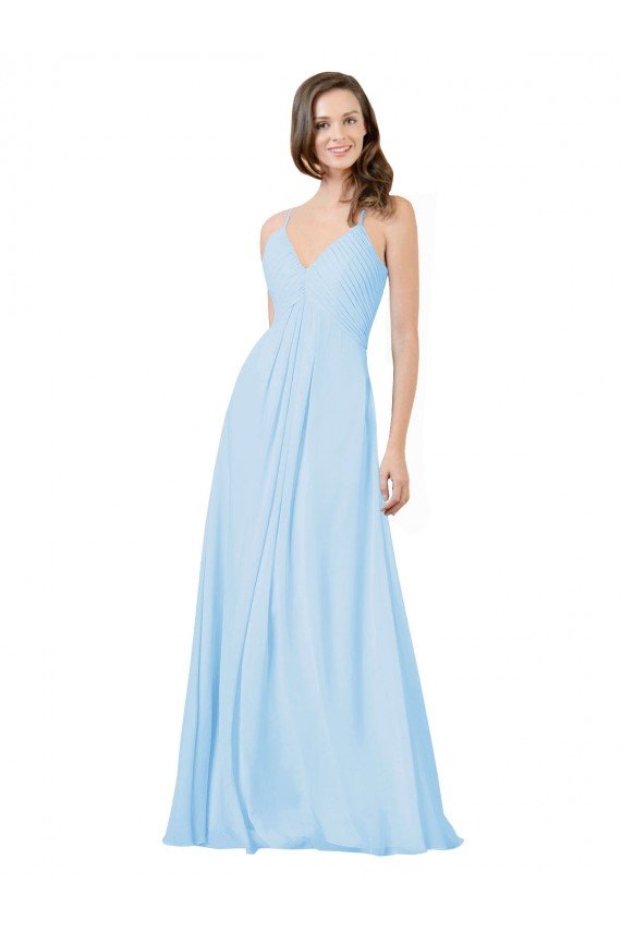 Affordable Long V-Neck Chiffon Bridesmaid Dress with Keyhole Back