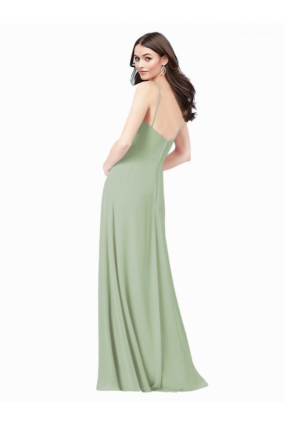 Affordable Floor Length Long Chiffon Bridesmaid Dress with Side Slit