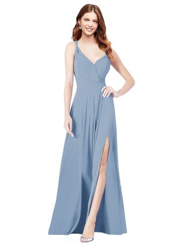 Affordable Surplice Bodice A-Line Long Chiffon Bridesmaid Dress