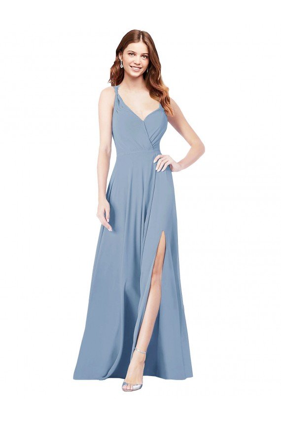 Affordable Surplice Bodice A-Line Long Chiffon Bridesmaid Dress