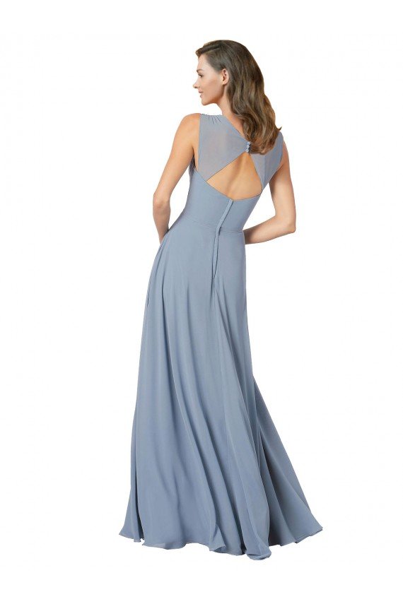 Affordable Surplice Bodice A-Line Long Chiffon Bridesmaid Dress