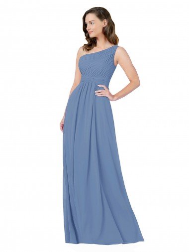 Affordable Pleated One Shoulder Chiffon Bridesmaid Dress