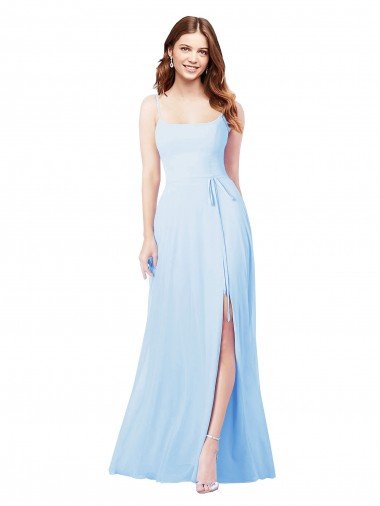 Affordable Chiffon Bridesmaid Dress with Tie Sash and Side Slit