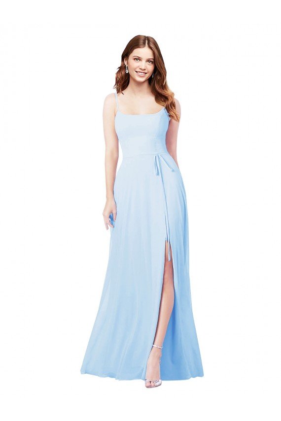 Affordable Chiffon Bridesmaid Dress with Tie Sash and Side Slit