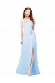Affordable Chiffon Bridesmaid Dress with Tie Sash and Side Slit