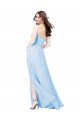 Affordable Chiffon Bridesmaid Dress with Tie Sash and Side Slit