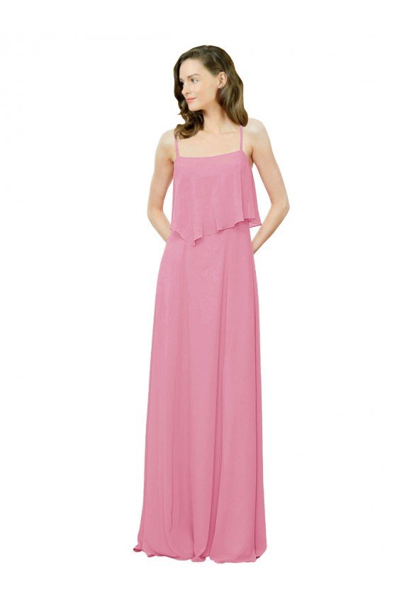 Affordable Spaghetti Strap Chiffon Bridesmaids Dress with Ruffle Overlay