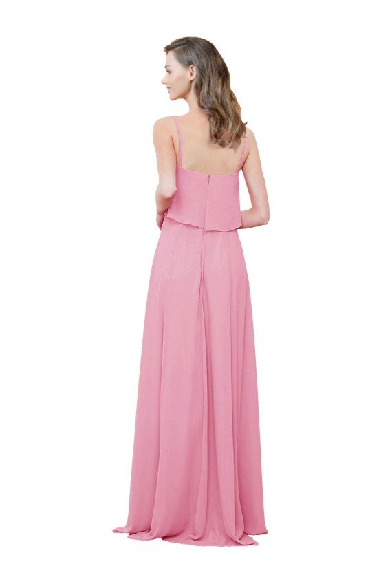 Affordable Spaghetti Strap Chiffon Bridesmaids Dress with Ruffle Overlay