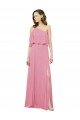 Affordable Sleeved One Shoulder Chiffon Bridesmaids Dress with Draped Ruffle Overlay