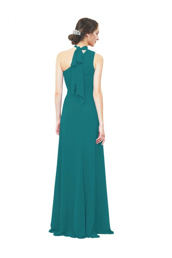 Affordable One Shoulder Chiffon Bridesmaids Dress with Scarf Tie Neckline