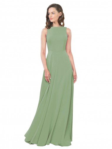 Affordable High Neck Chiffon Bridesmaids Dress with Low Cowl Back