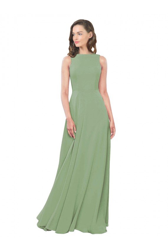 Affordable High Neck Chiffon Bridesmaids Dress with Low Cowl Back