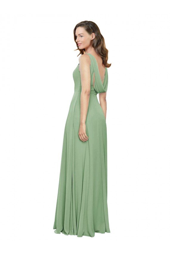 Affordable High Neck Chiffon Bridesmaids Dress with Low Cowl Back