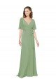 Affordable Chiffon V-Neckline Wrap Bridesmaids Dress With Double Flutter Sleeve