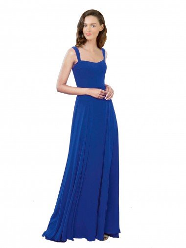 Affordable Square Neck A-Line Long Floor Length Chiffon Bridesmaid Dress