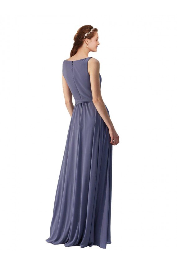 Affordable V-Neck Long Draped A-Line Chiffon Bridesmaid Dress