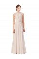 Affordable Tie Neck Long Chiffon A-Line Bridesmaid Dress with Sheer Back