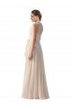 Affordable Tie Neck Long Chiffon A-Line Bridesmaid Dress with Sheer Back