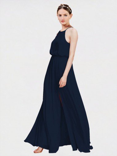 Affordable High Halter Chiffon Bridesmaid Dress with Side Slit
